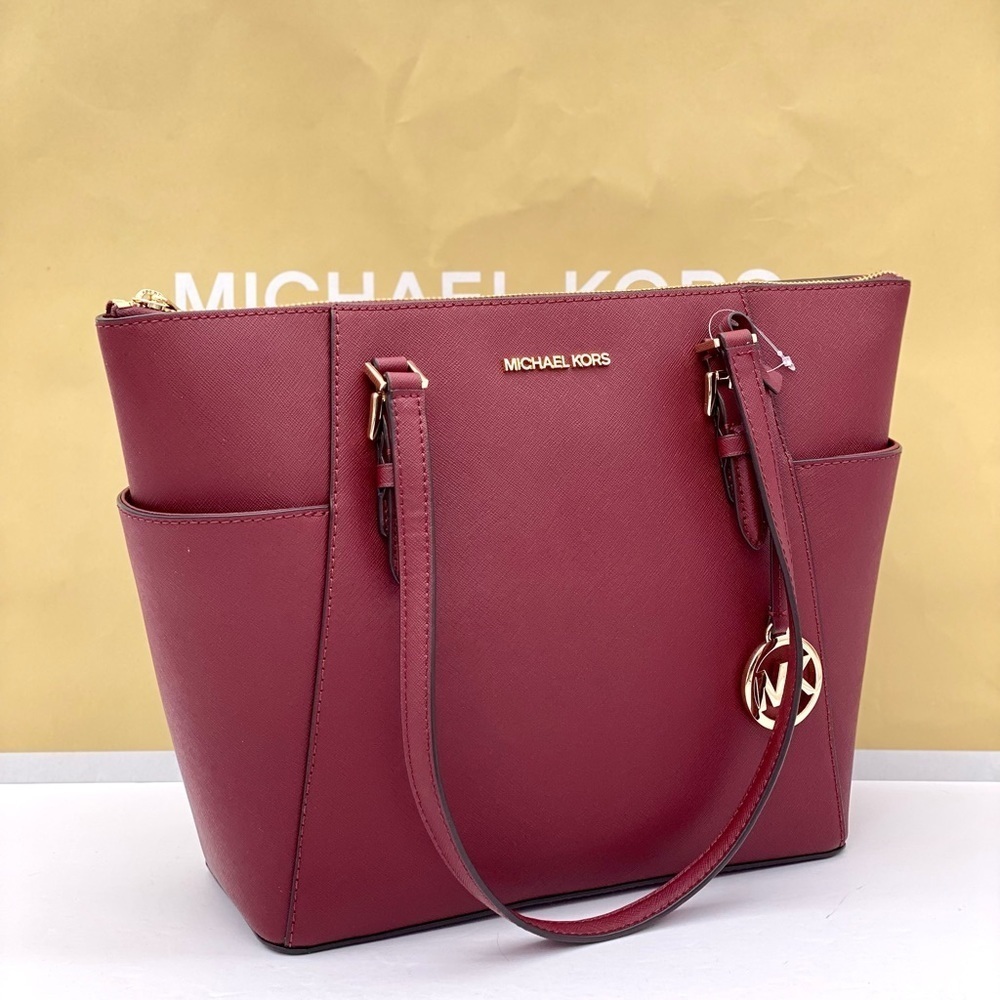 Michael Kors Large Charlotte Tote Shoulder Bag Dark Cherry - Picture 4 of 11